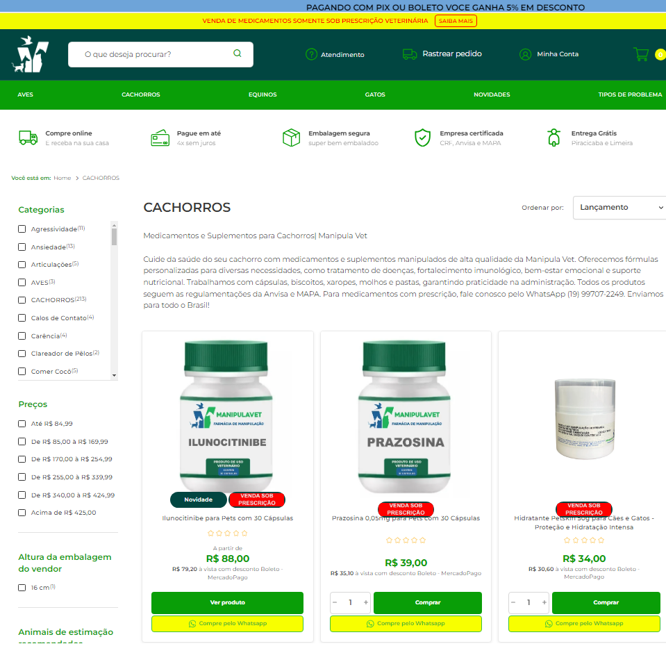 Manipula Vet - Farmácia de manipulação veterinária com loja virtual desenvolvida pela RR Agência