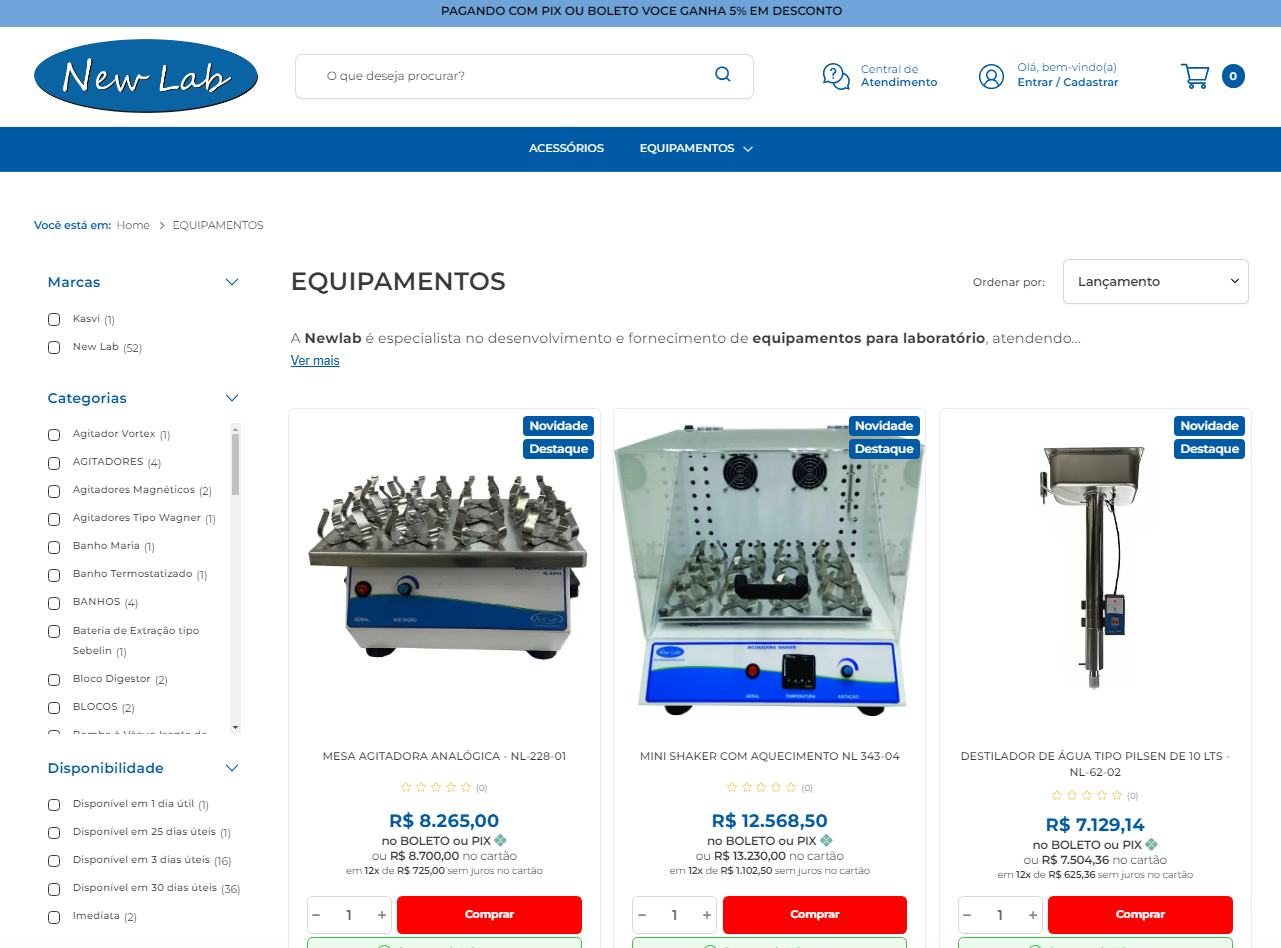 New Lab - Loja de equipamentos para laboratório desenvolvida pela RR Agência