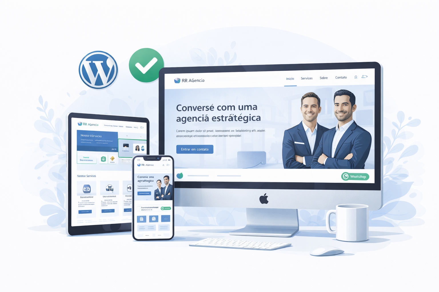 Mockup de site profissional desenvolvido em WordPress pela RR Agência