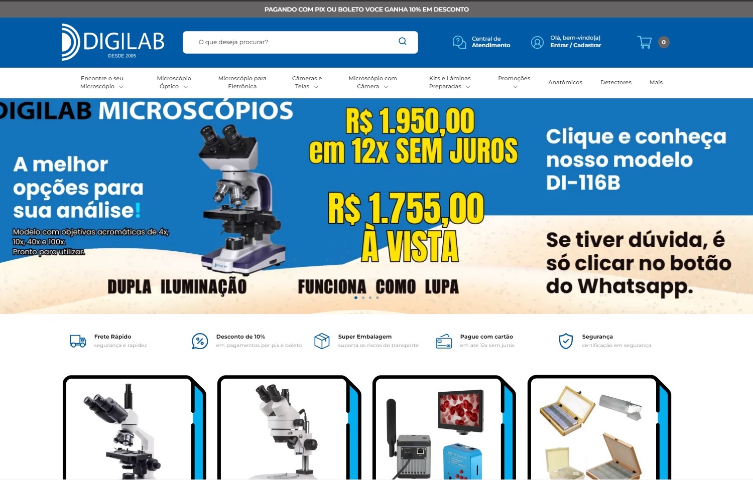 Digilab Microscópios - Loja virtual Tray desenvolvida pela RR Agência