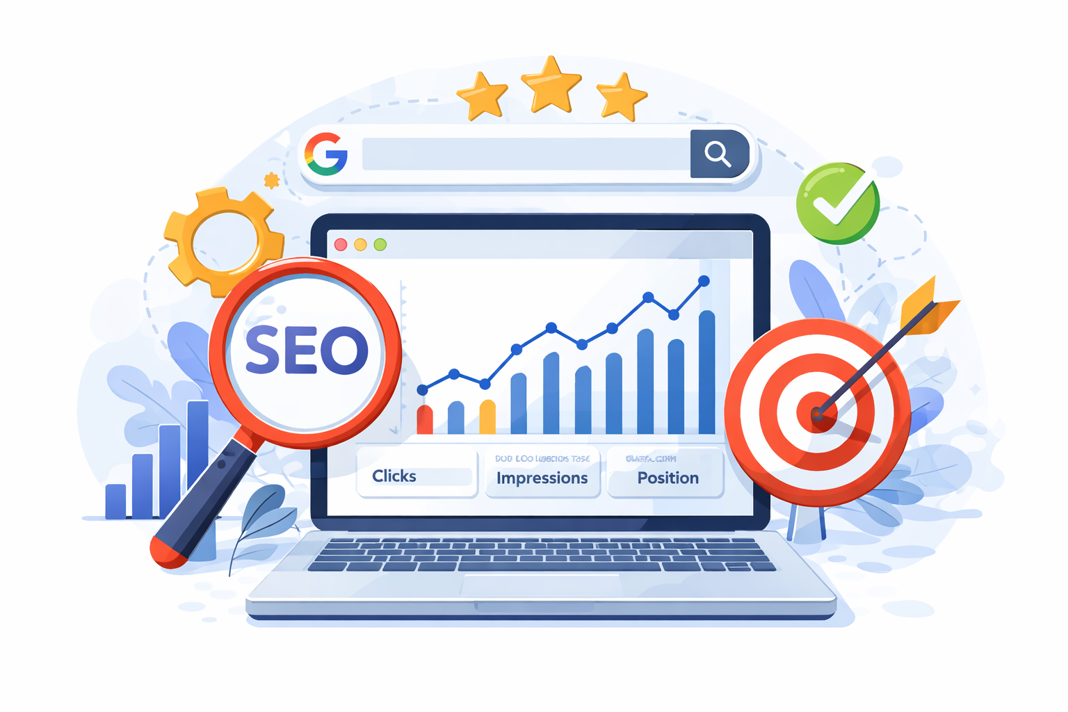 Ilustração de otimização SEO e crescimento orgânico no Google
